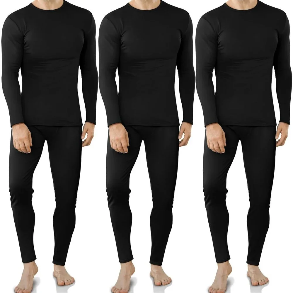 Fleece Lined Thermal Underwear Set Mens Long Johns Base Layer Cold Weather